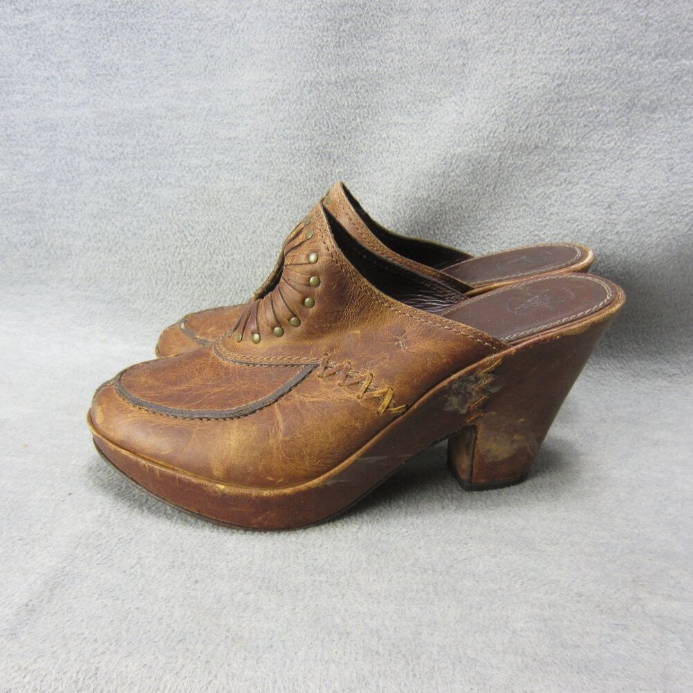 Frye Ingrid Size 8 Brown Apron Factory Distressed Vintage Clogs Leather